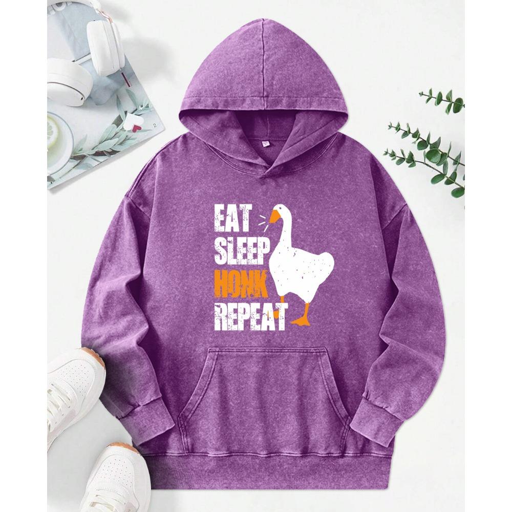 Eat Sleep Honk Repeat Duck Cartoon Print Women Washed Hoodie All-Match Cotton Clothes Trendy Autumn Hoody