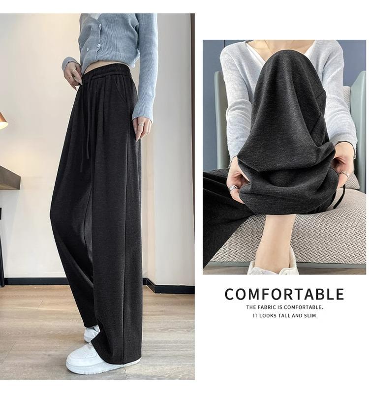 Petite Grey Glutinous Rice Style Straight Leg High Waist Pants (XS) - Women's Slim Fit, Wide Leg for Autumn/Spring