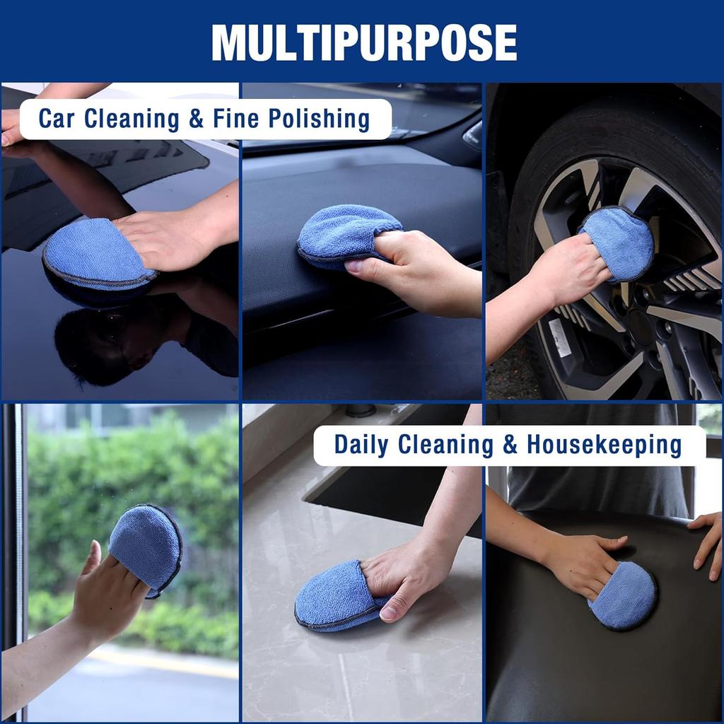 WORKPRO 12-Pack Car Wax Applicator Pads With Finger Pocket, Microfiber Soft Foam Polishing Pads For Car Detailing & Cleaning, Lint-Free, High