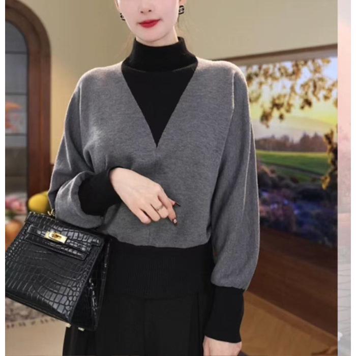 260g Ribbed Thermal Fleece Plus Size Batwing Sleeve Half-High Collar Layered Top 4XL