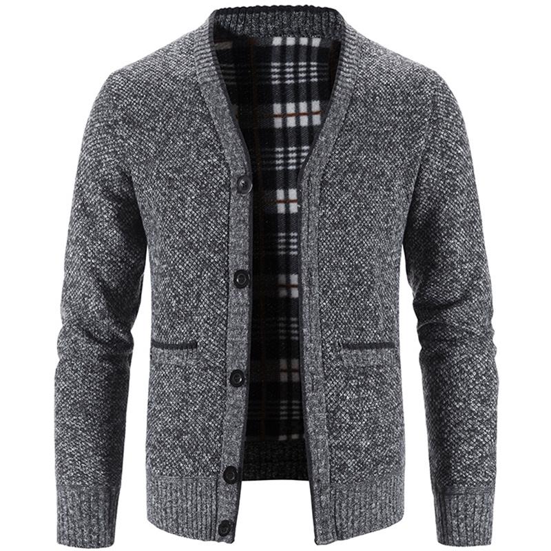 Men's Knit Cardigan Autumn Winter Sweater Coat Man Clothes Brown Blue Luxury Brand Button Fleece Lined Male Knitting Jackets