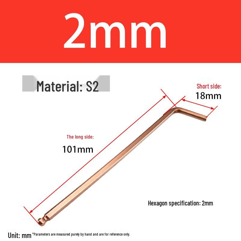 S2 Extended Ball End Hex Key Set, L-Shaped, 6-Sided, Sizes 2-12mm
