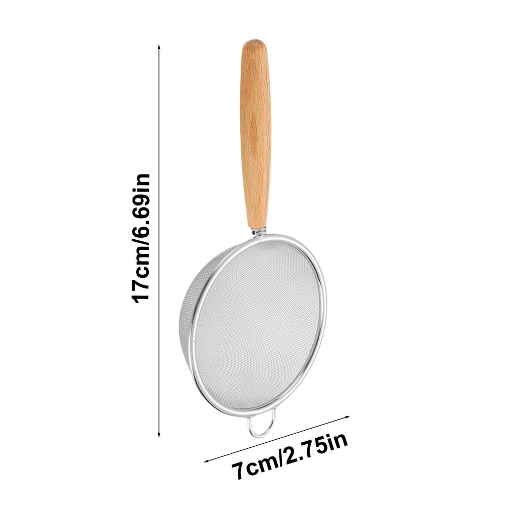 304 stainless steel filter Spoon with Comfortable insulated Wooden Handle Flour Filter Spoon Household Kitchen Fried Food Filter