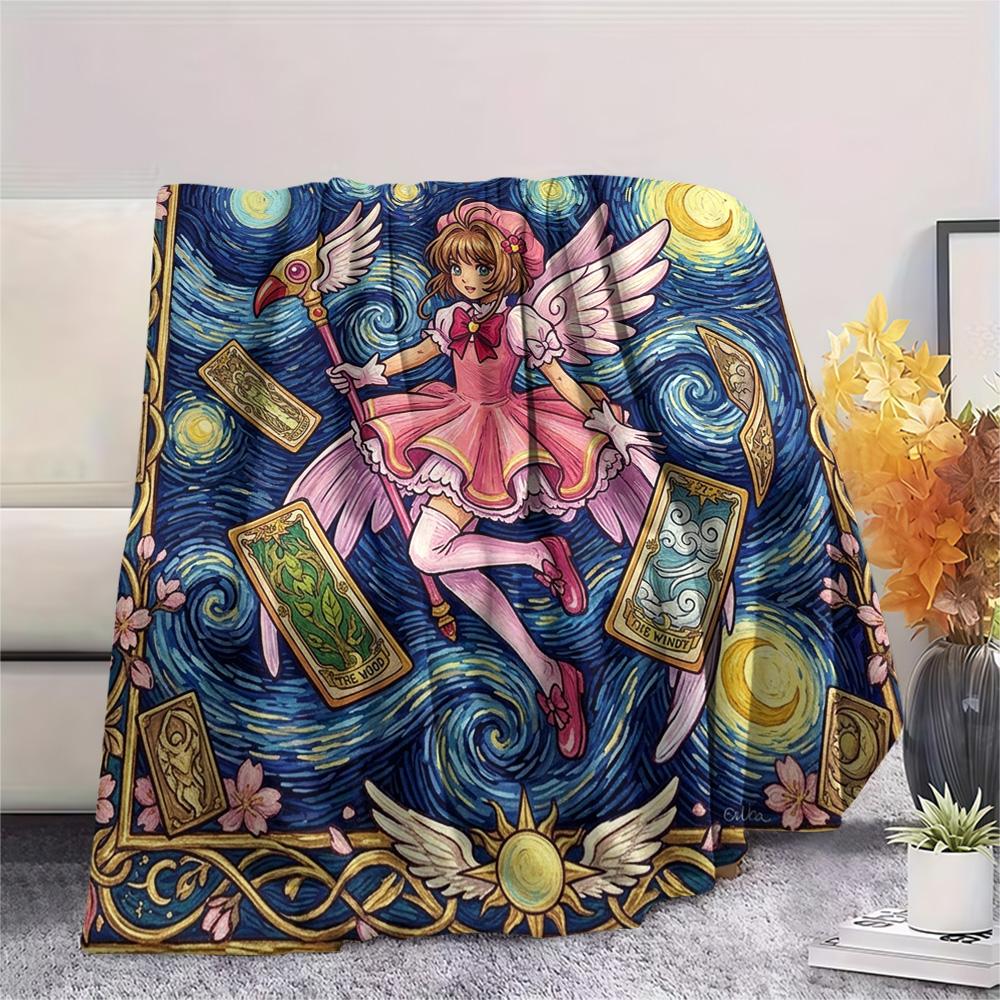 Coperta in Flanella con Stampa Cardcaptor Sakura, Coperta Calda Ultra Morbida di Alta Qualità per Tutte le Stagioni, Coperta Accogliente per Arredamento Casa, Regalo di Natale Perfetto