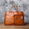 NZPJ Men's Leather Briefcase Retro Top Layer Cowhide Large Capacity Handbag European and American Fashion Shoulder Computer Bag