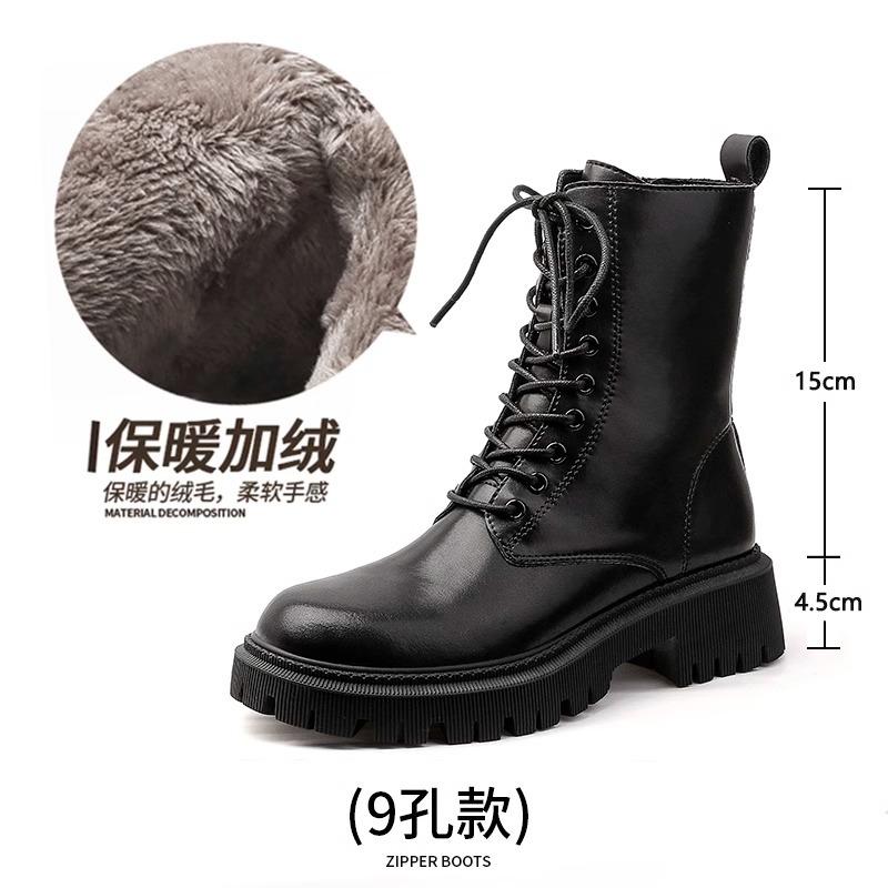 Chelsea boots women's inner height increase spring and autumn new cigarette tube short boots thick-soled Martin boots women's style