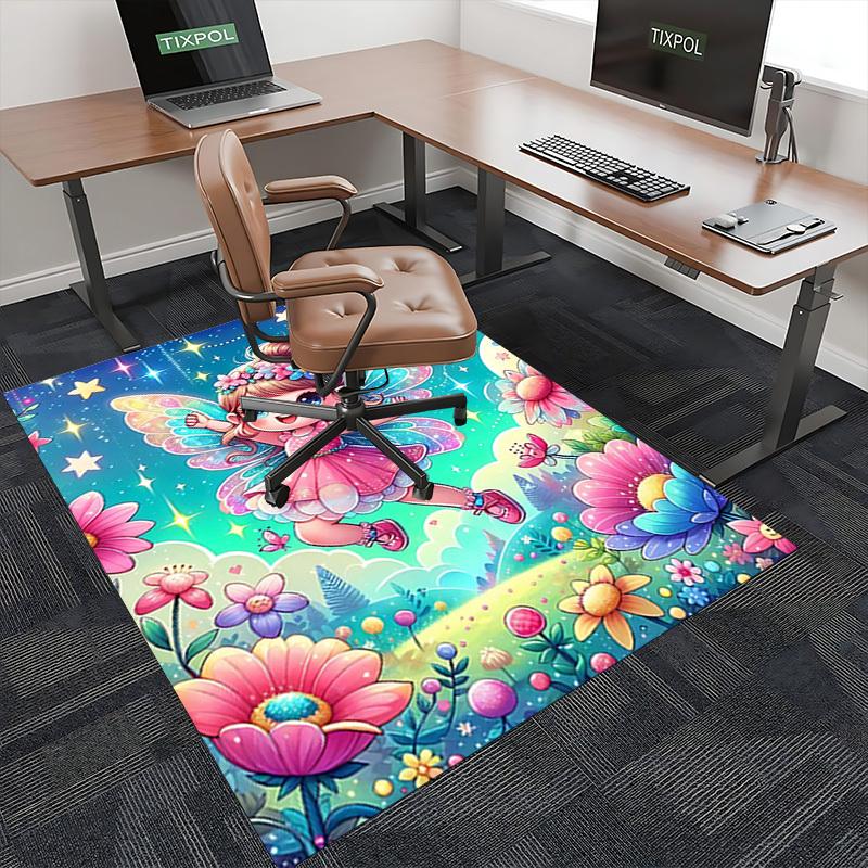 1pc Anime Fairy Chair Mat - Fantasy Floral Office Rug, Non-Slip Carpet for Desk Chairs, Decorative Gift for Anime Lovers, Suitable for Home and Office
