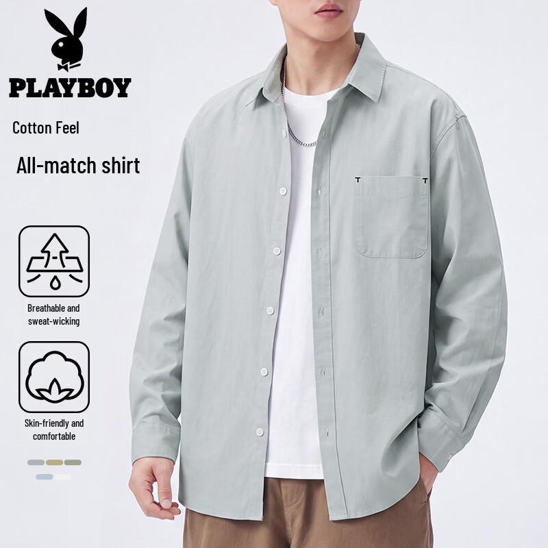PLAYBOY Men's Cotton Casual Long Sleeve Shirt Jacket