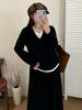 Plus Size Women's Hooded Faux Two-Piece Knit Top & Half Skirt Set, Winter 2025 Casual Chubby MM Fashion.