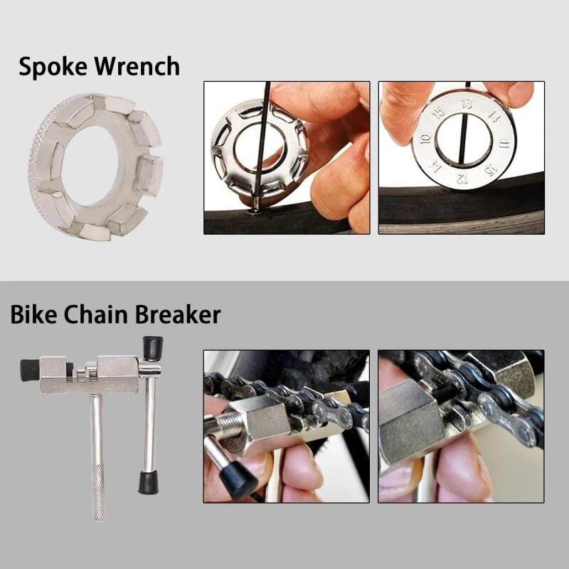 Fiets Gereedschapskit 6 Delen Professionele Fietsreparatiegereedschappen voor Mountainbike met 3-in-1 Cassette Verwijderaar Sleutel Kettingbreker