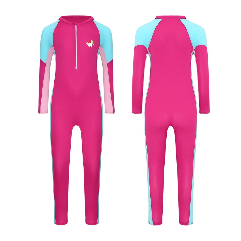 Kids Full Body UV Protection Swim Suit Long Sleeve Zipper Sport Bathing Suit for Girls Beach Surf and Swimming