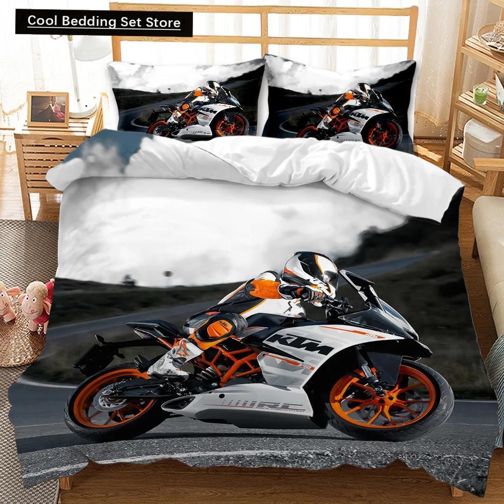 Motorrad-Bettbezug-Set, Rennmotorrad-Bettbezug, Motorradfahrzeuge, Extremsport, weicher Polyester-Bettbezug, Queen-Size
