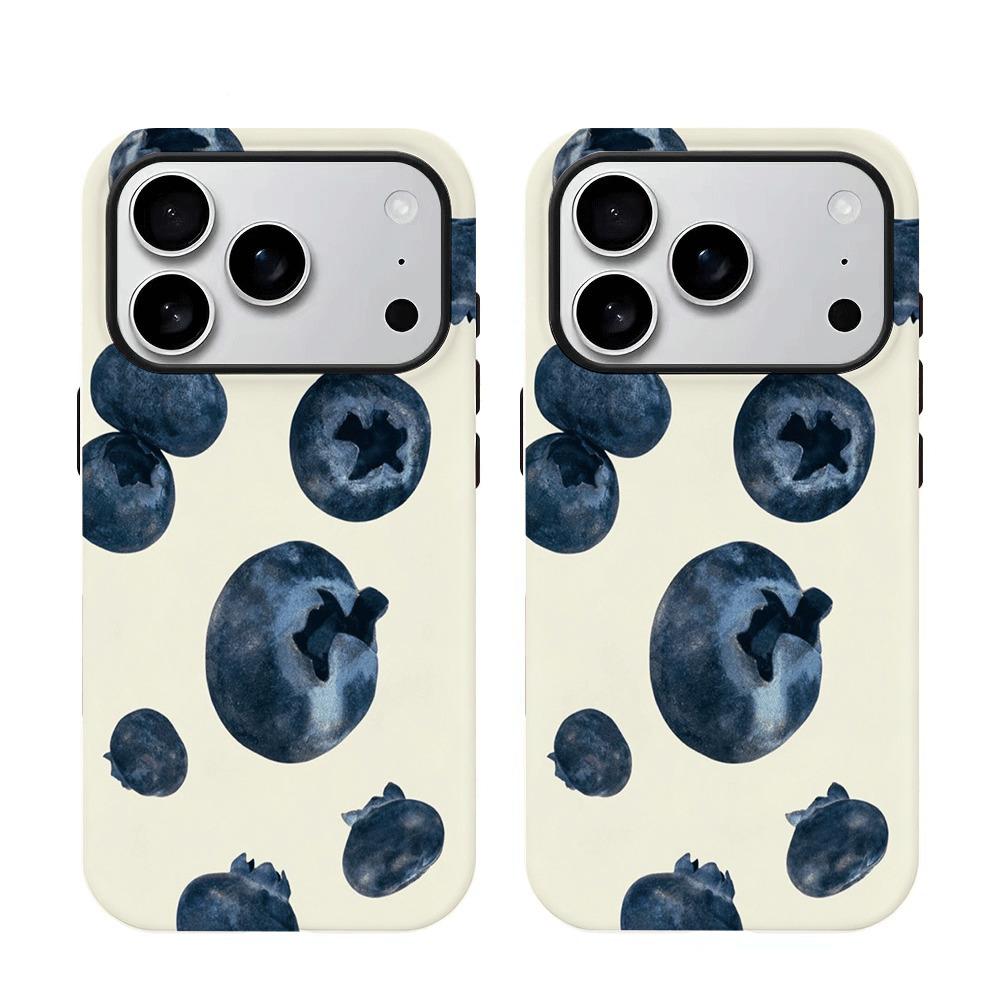 Summer Fruit Blueberry Pattern 2-in-1 Phone Case Suitable for iPhone 17 16 15 14 13 12 11 Pro/Max/Plus Anti Shock Back Cover