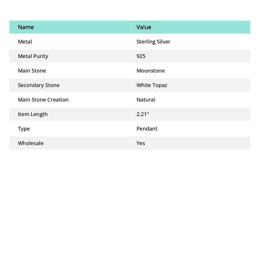 Rainbow Moonstone, White Topaz 925 Sterling Silver Jewelry Pendant 2.21" P3h15