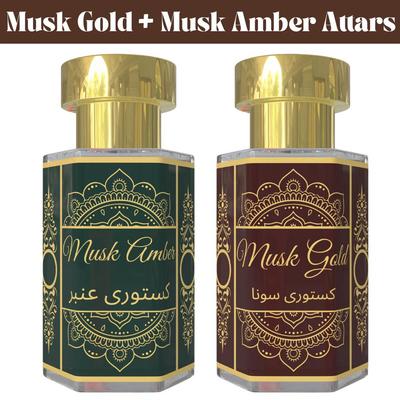 Musk Gold Attar and Musk Amber Attar Combo – Warm Musky & Sweet Amber Fragrance Oils | Alcohol-Free Unisex Roll-On Perfume Set | 2 × 6 Ml