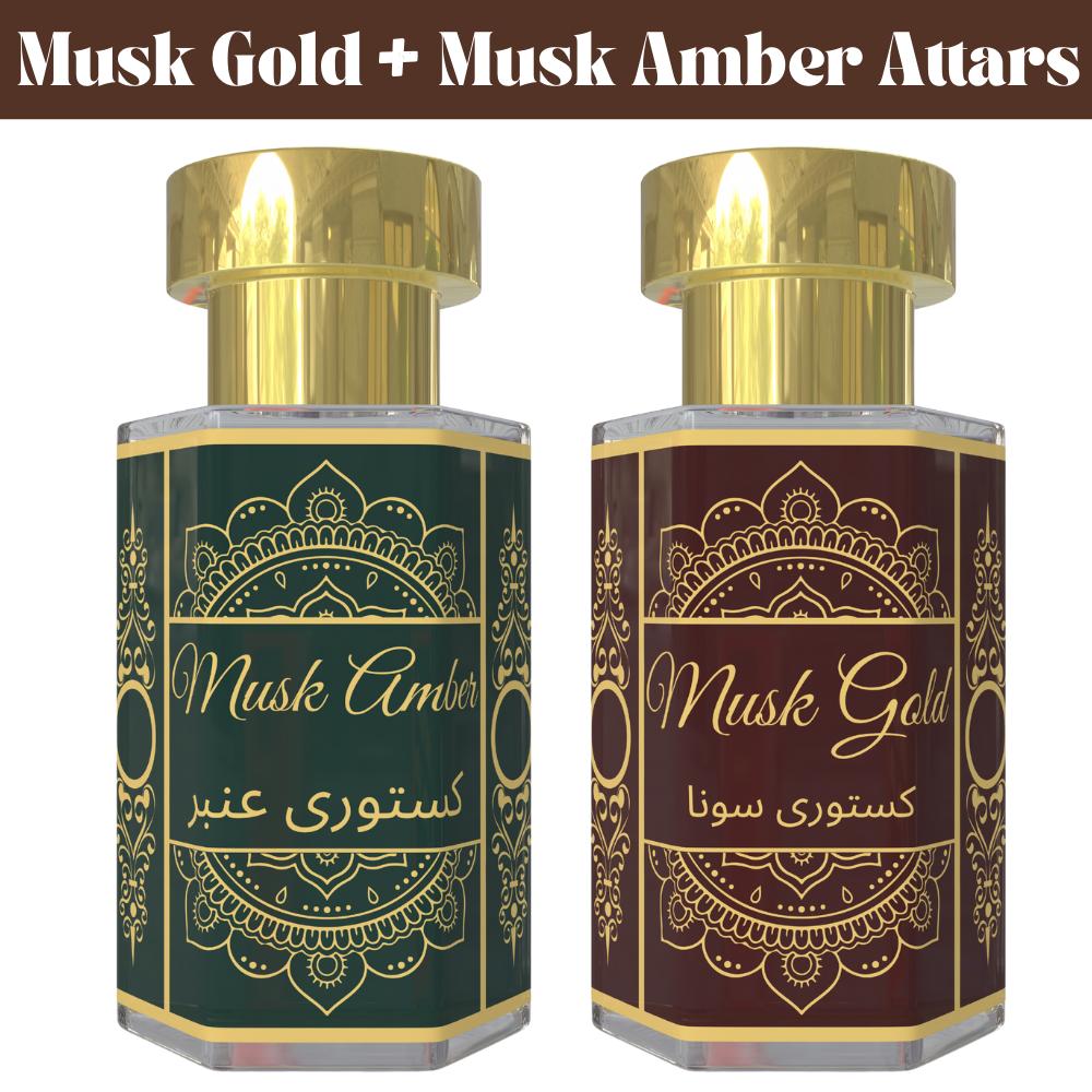 Комбо Musk Gold Attar и Musk Amber Attar – Теплые мускусные и сладкие амбровые ароматические масла | Безспиртовой Унисекс Набор Парфюмерии Ролик | 2 × 6 мл Pack - 6ml