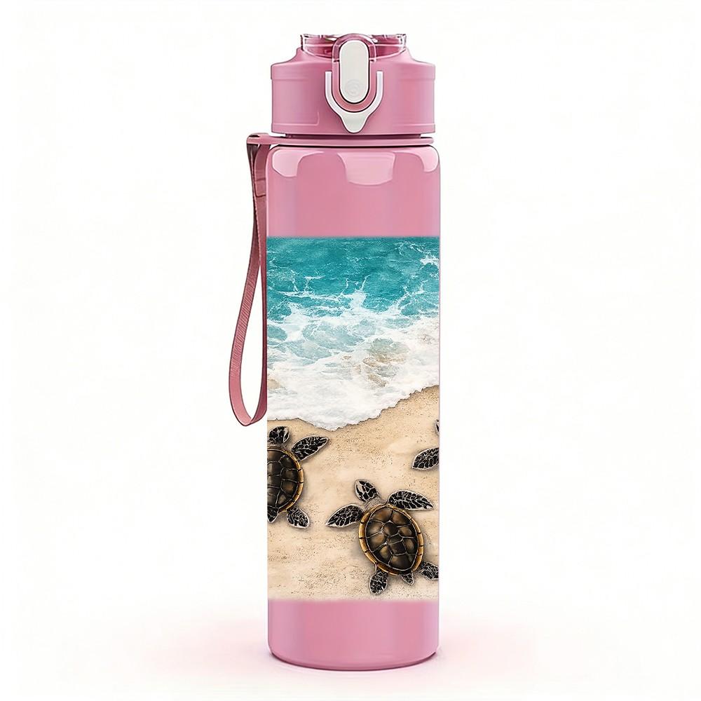1PC Beach Sand Sea Shell Vacation Print 750ml Color Plastic Sports Water Bottle Leakproof Flip Straw Lid Suitable for Sports Office Home Use