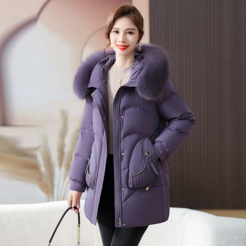 Mom winter down jacket medium and long new large size medium and old autumn and winter real fox fur collar jacket