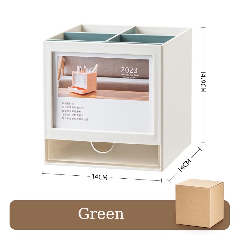 Pot à crayons rotatif créatif à 360° avec calendrier de bureau, organiseur de papeterie de bureau, boîte de rangement à crayons de grande capacité pour l'école et le bureau