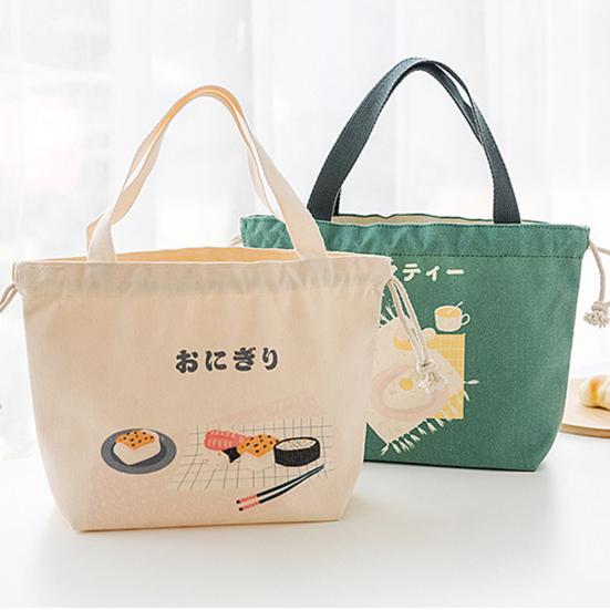 Portable Japanese Style Canvas Large Capacity Thick Lunch Pouch Bento Tote Bag