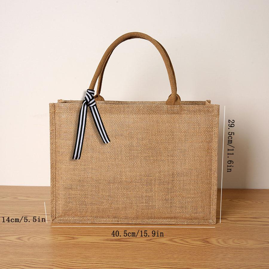 New Linen Tote Bag Large Capacity Tote Bag Bow Tie Shoulder Bag Picnic Travel Storage Bag