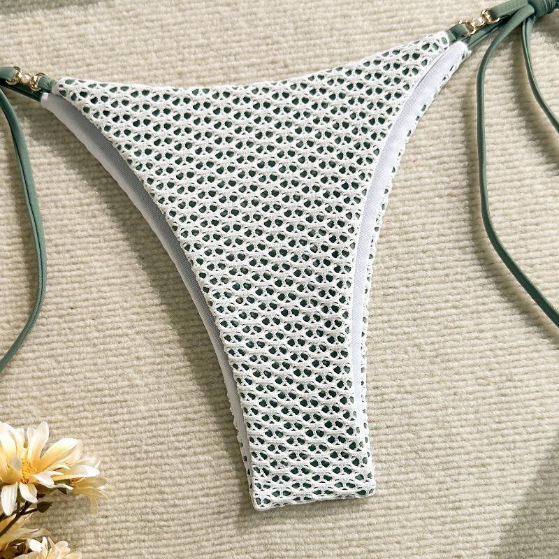 Women Sexy Hollow Knitted Split Two Piece Bikini Swimwear