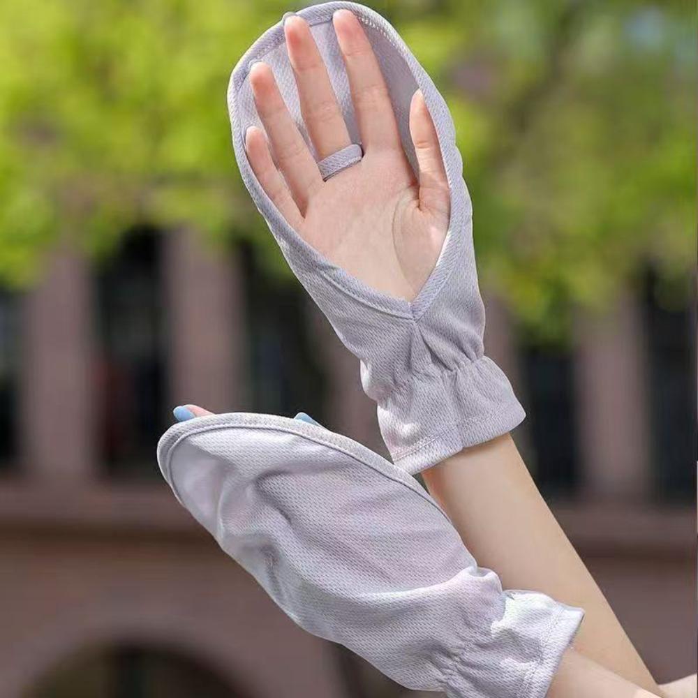 Adjustable Cuff Sun Protection Sleeves Anti-UV Ice Silk Sleeve Driving Sleeve Gloves Lady/Girl
