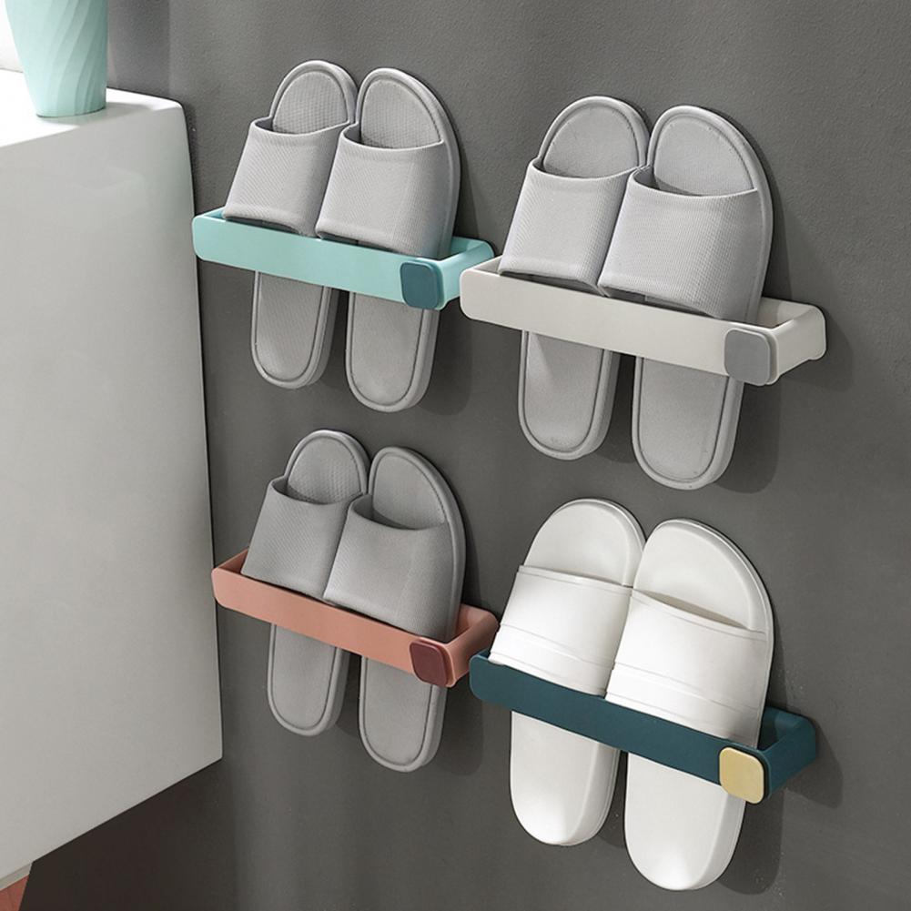 Bathroom Slipper Holder Wall Mounted Storage Rack Slipper Shoes Shelf One Piece Shoe Rack Space Saving Shelf Bathroom Hanging