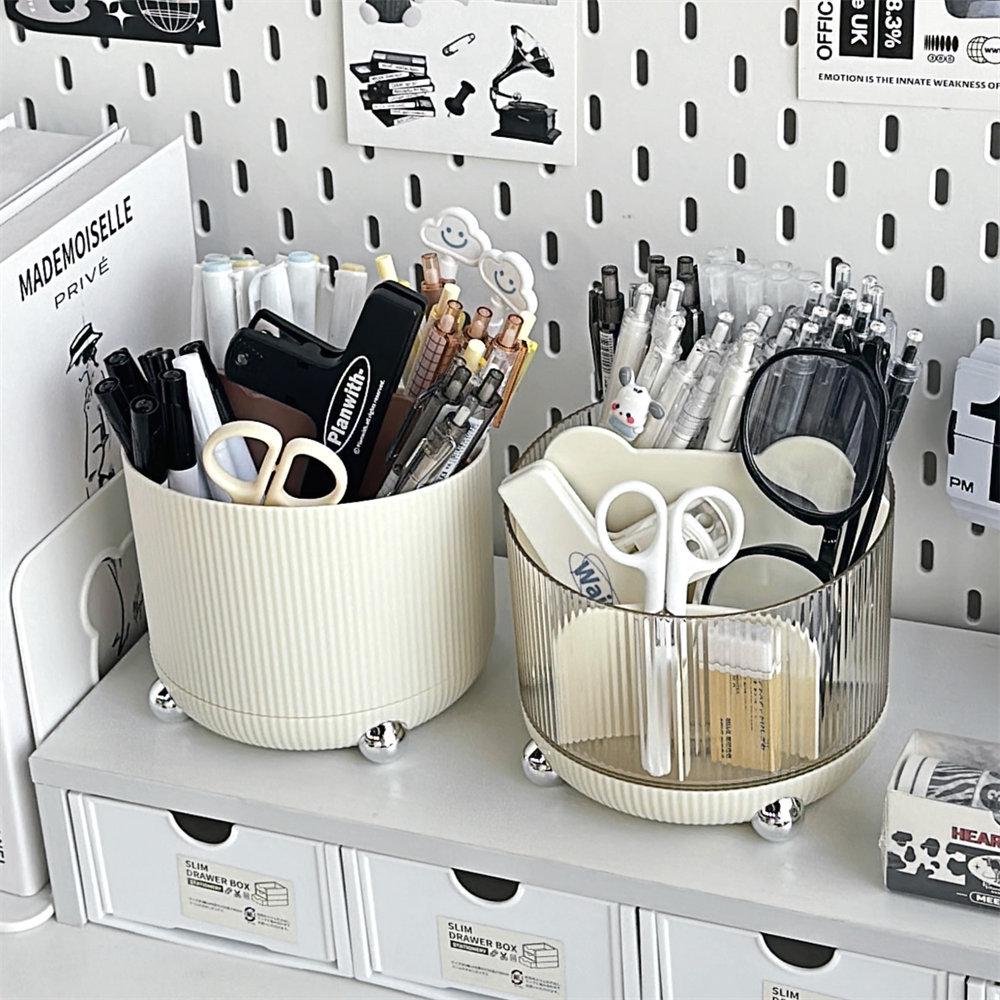 Premium Rotating Cosmetic Organizer: Minimalist Box for Makeup Brushes, Lipsticks, Puffs & Pens