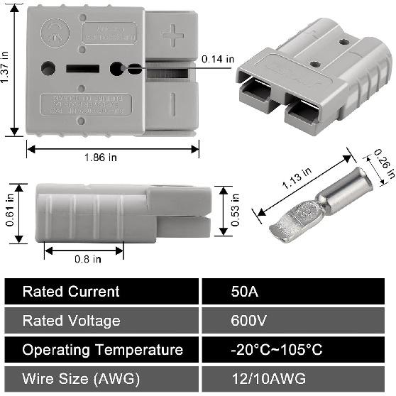 50A Battery Quick Connect/Disconnect Set – 600V DC Electrical Connector Kit-4
