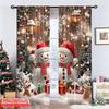 2pcs 2D flat printing Christmas Party Curtain Winter Christmas, Rural Snowman Christmas Polyester Fabric Without Electricity