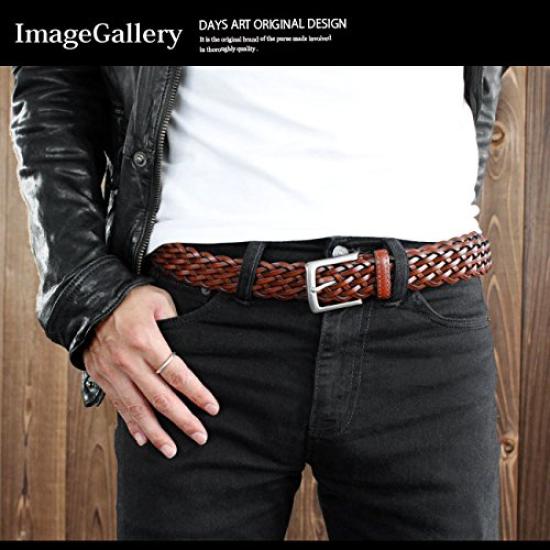 Genuine Cowhide Braided Square Simple Buckle Belt [Days Art] Belt, Leather, Leather, Belt, Mesh, Buckle,