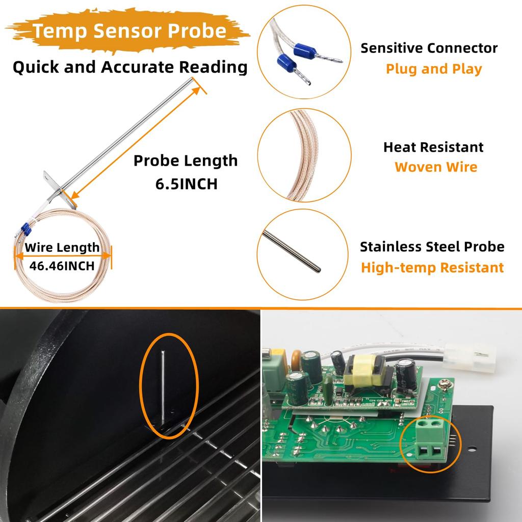 Digital Temperature Controller Replacement Parts BAC236 for Traeger Wood Pellet Grill Smoker, Upgrade Control Board Replacement Parts with 7" RTD