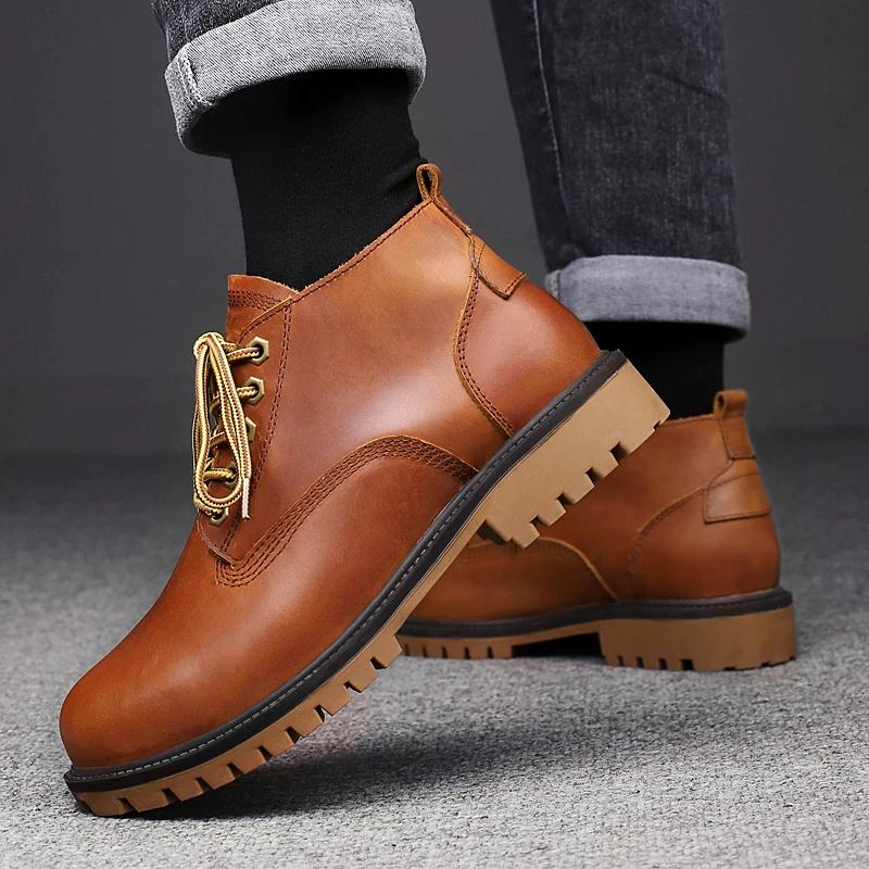 Fashion Handmade Winter Boots for Men Genuine Leather Male Comfortable Basic Boots Lace-Up Men's Motorcycle Boots Low Top Walking Shoes