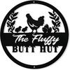Chicken Coop Decor Fluffy Butt Hut Sign, Chicken Coop Sign Metal Funny Chicken Coop Decor, Rusty Farmhouse Wall Decor for Home Kitchen, 12.0" (Black)