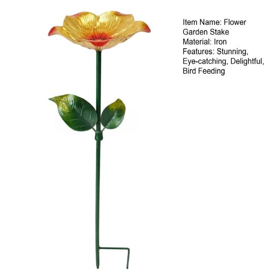 Metal Flower Garden Stake Bird Bath for Outside Freestanding Bath Bowl with Stake Hummingbird Feeder Station for Yard Lawn Garden Decor