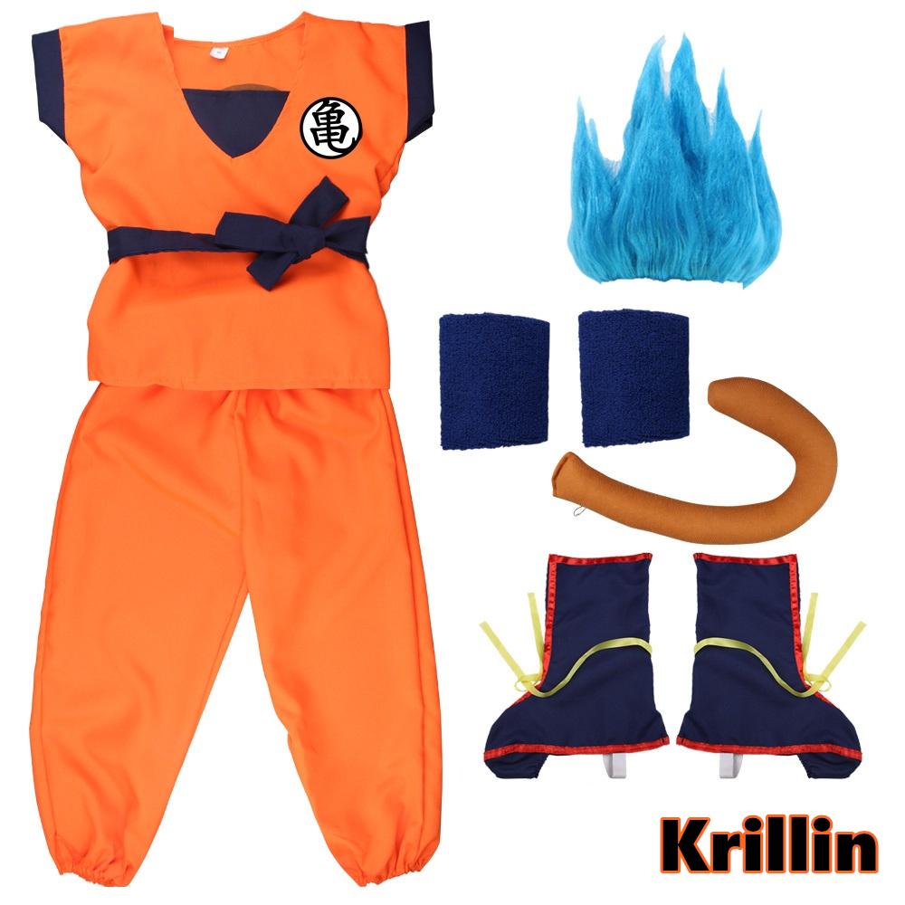 

Дорослі Діти Son Goku Gui Карнавал Косплей Аніме Костюми Хелловінські вечірки та Свята Включаючи Хвіст Зап ястя Перука Синій Золотий Дизайн Fit 120-130cm tall&Goku-Gui