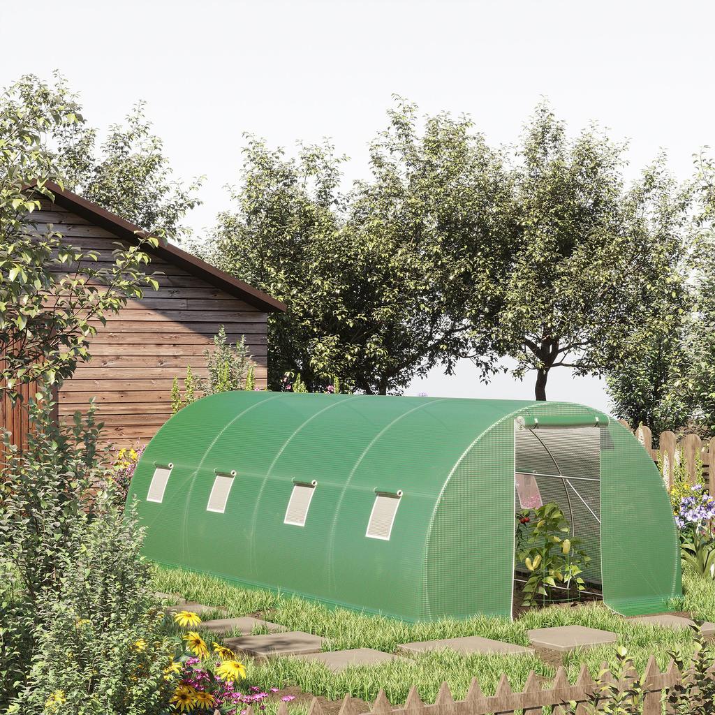 Walk-in Polytunnel Greenhouse. 8 Windows with Insect Netting. Durable Film. Steel Frame. 6 X 3 X 2 M. Green
