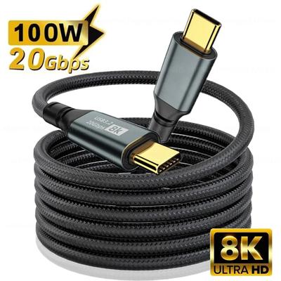 Cabo USB C para C 100W 5A PD Carregamento Rápido 20Gbps USB3.2 Gen2x2 8K 4K Saída de Vídeo para Laptop Tablet Celular Disco Rígido
