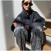 Sequins Snowflake Embroidery Woolen Coat Women Stand Collar Loose Thicken Jacket Vintage Long Sleeve Female Overcoat Autumn Winter New Fashion