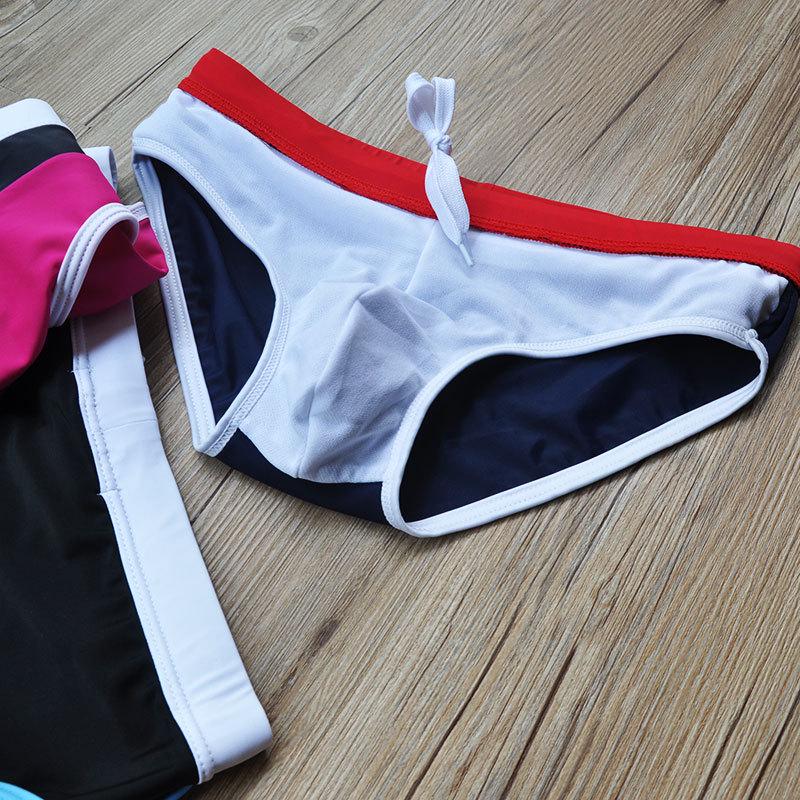 New Men's Fashionable Colorblock Triangle Swim Briefs with Sexy Pouch - Anti-Exposure Hot Style Swimwear
