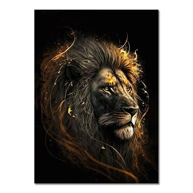Abstract Black Gold Animal Canvas Painting Owl Tiger Lion Wolf Eagle Zebra Bull Posters Wall Art Pictures for Room Home Decor No Frame