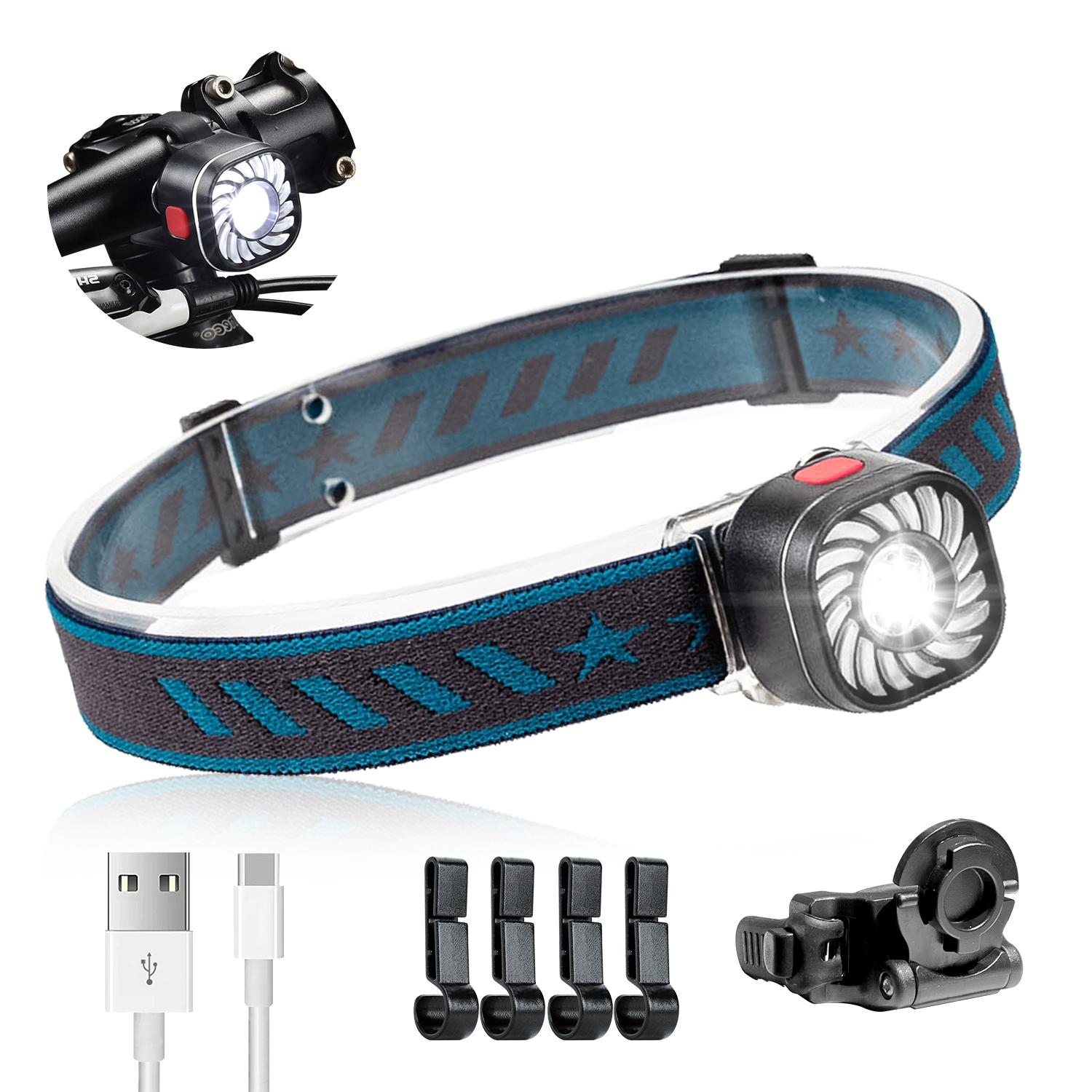 

Светодиодный перезаряжаемый налобный фонарь 1 унция, легкий налобный фонарь с красным светом и 7 режимами, задний фонарь для велосипеда с кронштейном для велосипеда и 4 крючками, водонепроницаемый налобный фонарь Square