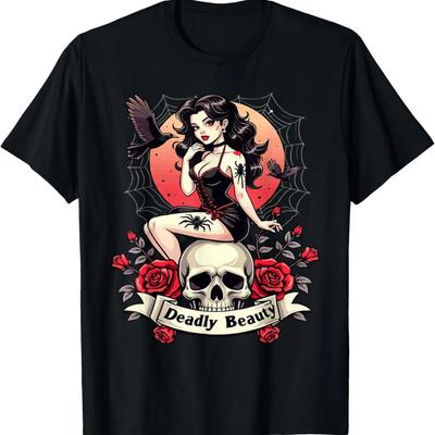 T-shirt Tête de Mort Araignée Beauté Mortelle Pin-up