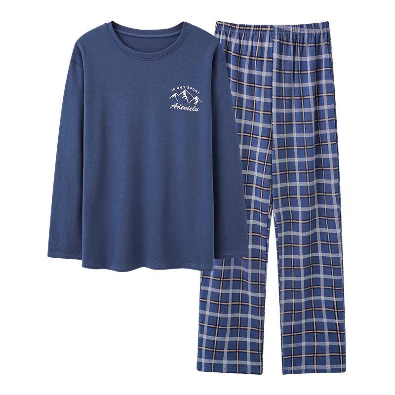 2023 Men's Cotton Pajamas: Long Sleeve Loose Fit for Spring, Autumn, and Winter with Print Design