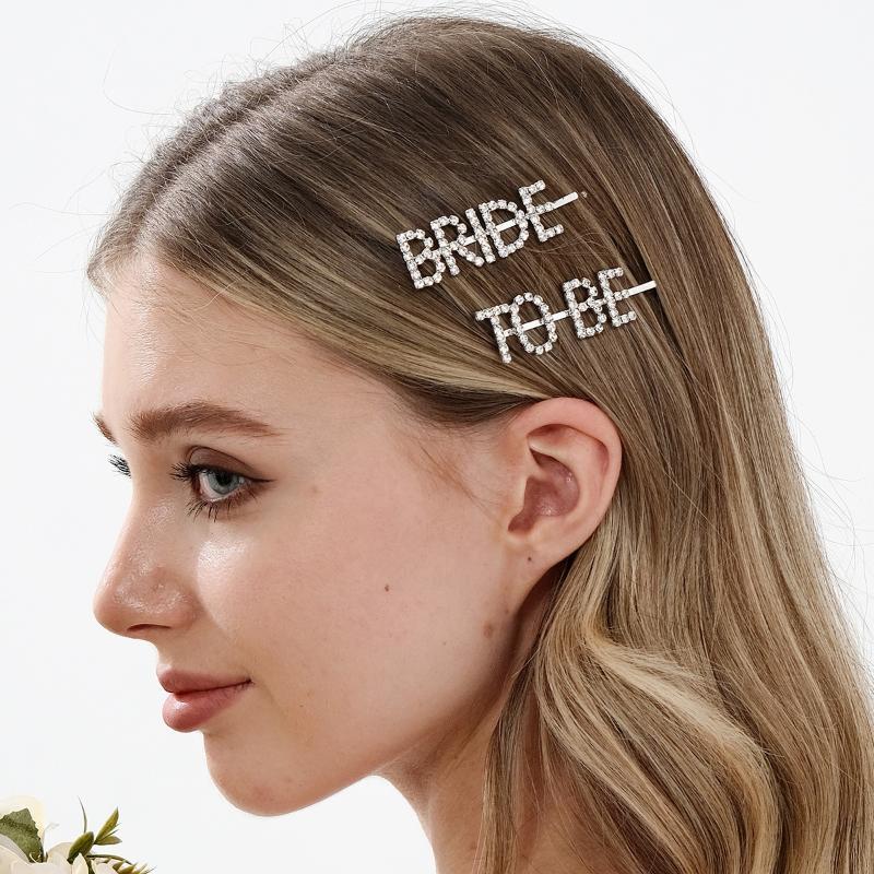 2Pcs Silver Rhinestone Word Hair Clips Barrettes Hairpins Small Hairgrips Headwear Hair Styling Accessories
