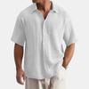 Men Solid Color Waffle Short Sleeve Shirt Loose Casual Summer Button Up Top