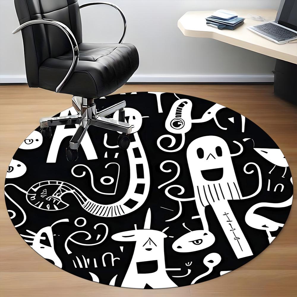 1PC Letter Changing Pattern Office Round Area Rug, Mat Suitable For Office, Under Office Chairs Bedroom Living Room Home Decor, Room Deco