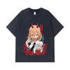 275 GSM Washed T-shirts 100% Cotton Chainsaw Man V51 Power Print Unisex Heavy Cotton T Shirt