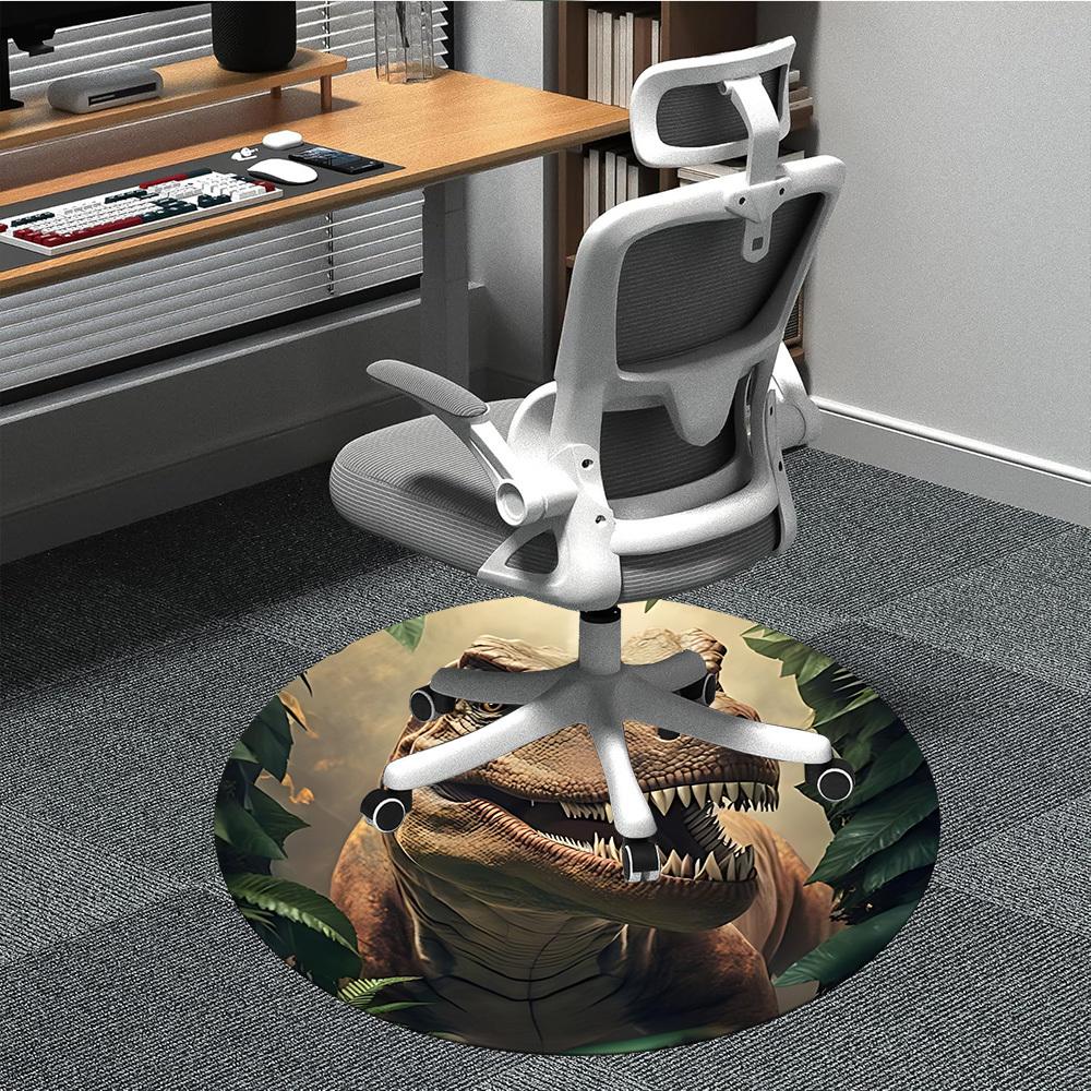 1PC Dinosaur Print Office Round Rug, Non-slip, Soft and Durable Office Rug for Interior Decoration, Perfect for Office, Beautiful Decoration